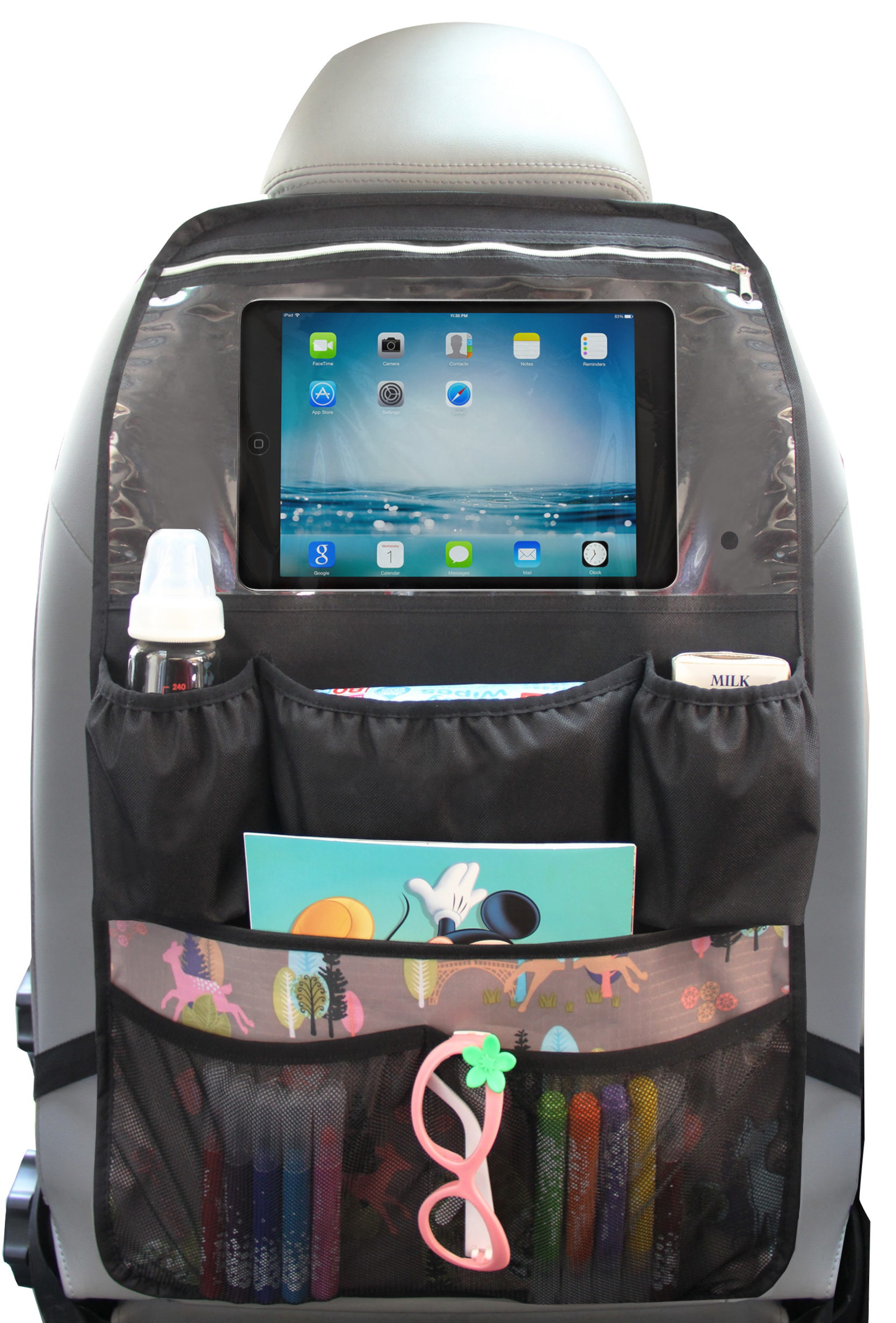 Car Back Seat Organizer with Touch Screen Tablet Holder Pocket up to 10.5" for Kids 