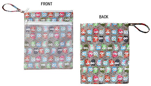 Wet Dry Bags for Cloth Diapers (Owls Print)